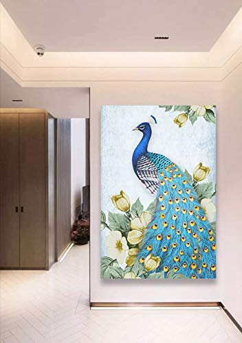 リビングルームの壁画垂直芸術の油絵玄関ホールのポーチ壁\r\r 掛け絵画（孔雀の絵 リビングルームの壁画垂直芸術の油絵玄関ホールのポーチ壁 掛け