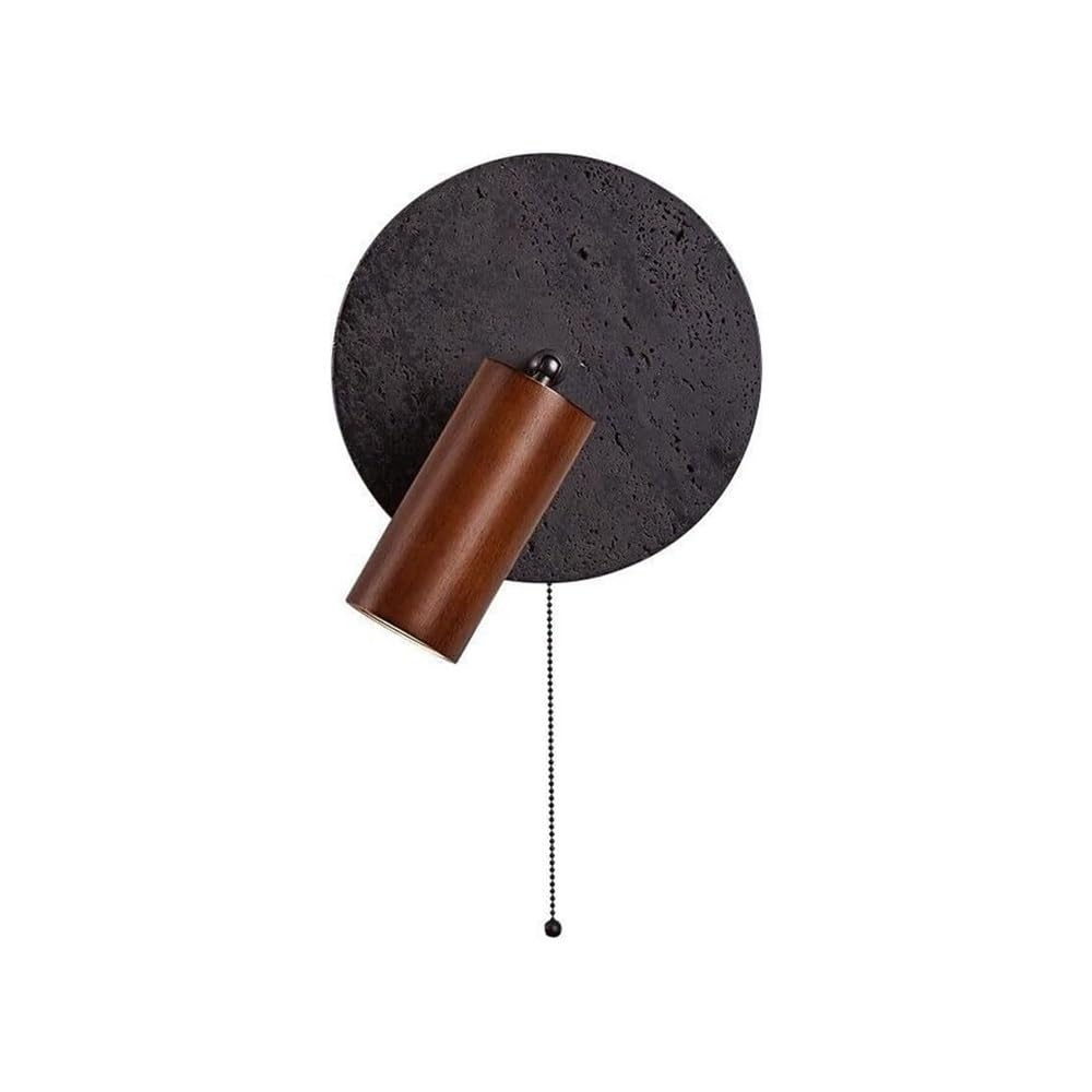 TONFON Modern Wabi Sabi Wall Lamp Round Wall Sconce with Rotatable Spotlight Nordic Black Travertine Stone Wall Lantern for Bedroom Living Room Study Room Dining Room Hallway Stairs Hall Restaurant