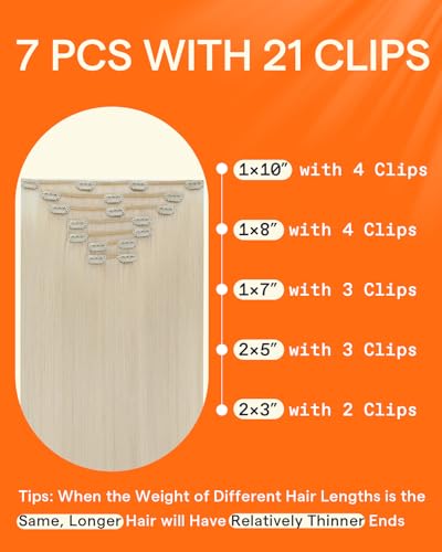 Image of Full Shine Clip in Extensions White Blonde Human Hair Clip in Extensions | Seamless Design for Women, for Pixie Cut, 10 Inch 7 Pcs 95g