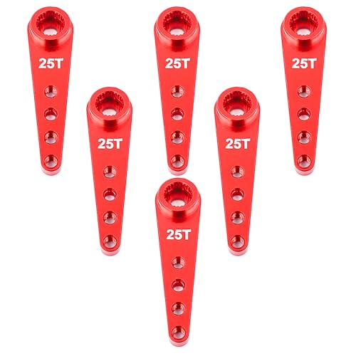 Raflot 6PCS 25T Servo Horn 37mm Aluminum Alloy 25 Teeth Extension Steering Arm Server Compatible with Futaba Savox Power HD HSP MG995 MG996 Servos for RC Car Truck (Red)