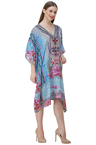 Image of RAVI RAJORIA Georgette Digital Printed Beach Wear Kaftan Blue Free Size R800 | Multi Color 2
