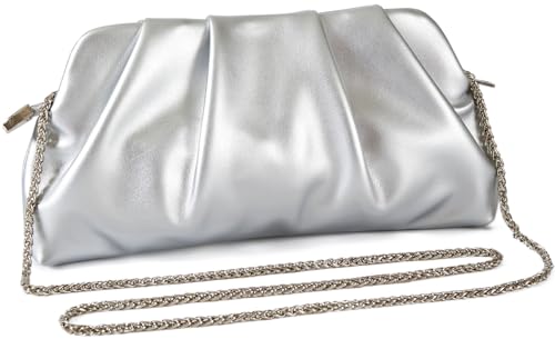 Image of Evening Bag for Women Ruched Clutch Purse Detachable Metal Chain Crossbody Bag