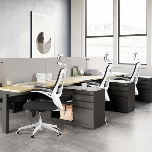 Image of Office Chair (07White-Black, Chair) | 360 Swivel Adjustable Lumbar Support & Flip-Up Armrests capacity 300 lbs capacity