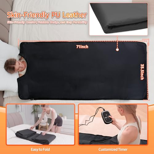 Image of Infrared Sauna Blanket for Home: Skin-Friendly PVC Leather Large Portable Blanket for Full Body Detox & Relaxation - Far Infrared Heating Adjustable 86-167℉ & 30-60 Min Timer 71 x 35.5Inch