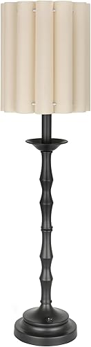 Lámpara de mesa festoneada negra vintage de 28.9 pulgadas, lámpara de buffet rústicagranja, pantalla festoneada y poste de lámpara de bambú, para
