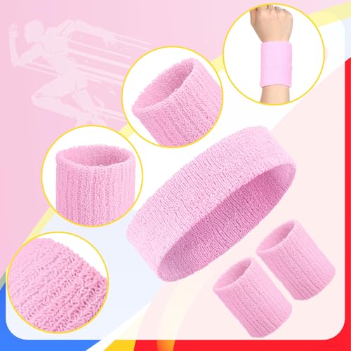 Image of Civaner 12 Pcs 80 90s Neon Sweatbands Soccer Baseball Headbands Wristband Set for Men Women Party Cotton Headbands Terry Cloth Athletic Sweat Bands for Tennis Football Gym Outdoor