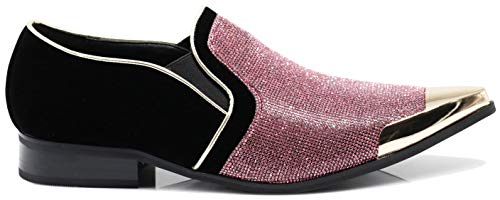 Image of Enzo Romeo Crisiano Men Rhinestone Chrome Toe Suede Pointy Dress Loafer Slip On Shoes