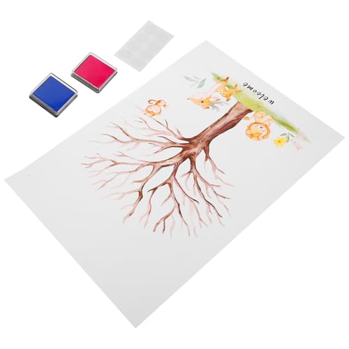 Lurrose Juego de Fiesta para Revelar el Género Árbol de Huellas Dactilares, Póster Tamaño Estándar, 1 Póster 2 Almohadillas de Tinta Azul y Rosa 1 Hoja de Adhesivos, Libro de Visitas