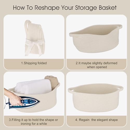 Image of Baby Gifts Basket Empty with Gifts Bag and Ribbon12 inchx8 inchx5 inch Gift Baskets to Fill Easter Baskets Birthday Baskets Small Woven Cotton Rope Basket Baby Toy Baske(white, regular)