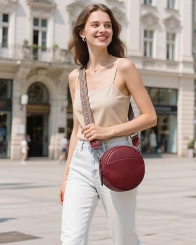 Image of COOLCY Leather Crossbody Bags,Circle Purse Shoulder Bag, Fashion Round Handbag for Travel,Valentine's Gift for Women