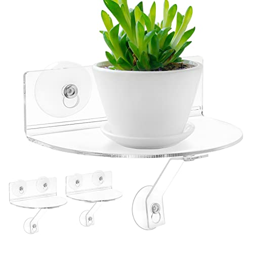 Skewo 2-Pack Acrylic Window Plant Shelves with Suction Cups & Support Brackets - Semicircular Window Sill Extender for Herb Pots, Succulents, Flower Boxes, Micro Greens | Indoor/Outdoor Use