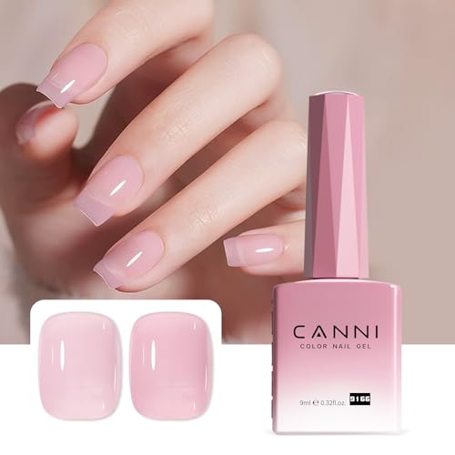 Image of CANNI Jelly Nude Pink Gel Nail Polish, 1Pcs Milky Light Pink Gel Polish Sheer Clear Light Pink Translucent Color Soak Off U V Nail Manicure Salon DIY
