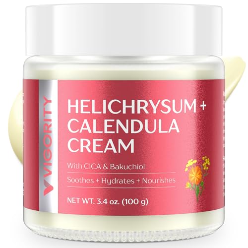 Vigority Calendula Cream: Soothes Calendula Cream for Mature Thin & Fragile Skin with Helichrysum Bakuchiol & CICA - Hydrates Nourishes & Strengthens Skin Barrier - Non-greasy Fragrance Free 3.4oz