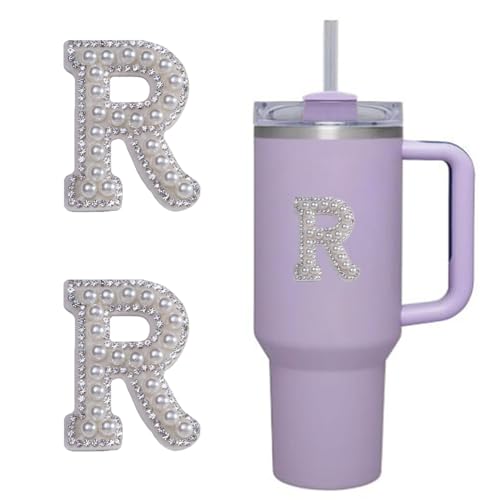 2pcs Peal Initial Letters for Stanley Cup Cute Stanley Tumbler Stickers for Water Bottles Wallet Phone Laptop Luggage (R)