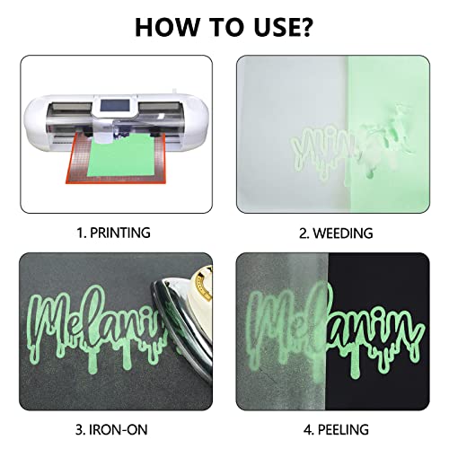 Image of guangyintong Glow Glitter Light Green Heat Transfer Vinyl HTV Rolls, 12 inch x 8ft Iron on Vinyl for T-Shirts, Glitter HTV Vinyl for All Cutter Machines Easy to Cut & Weed for DIY Design