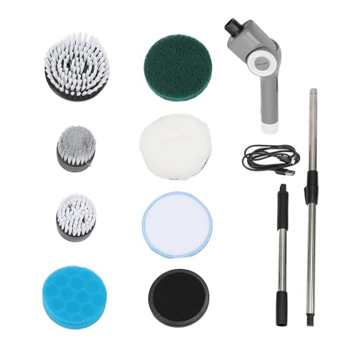 Fregadora Giratoria Eléctrica, Cepillo de Limpieza Eléctrico con Mango Ajustable, Fregadora de Ducha Eléctrica con 7 Cepillos Reemplazables, Fregadora Giratoria Desmontable