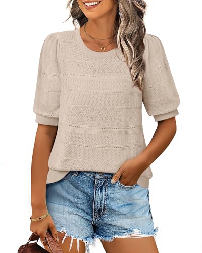 Messic Womens Short Sleeve Sweaters 2025 Summer Casual Crewneck Pullover Tops2