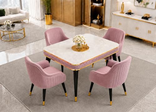 Image of WOODEN SPACE 4 Seater Wooden Dining Table Set | Urban Marble Top Dining Table with Chairs for Dining Room & Kitchen (Modern Zyro Pink) (54 x 36 x 30 inch)