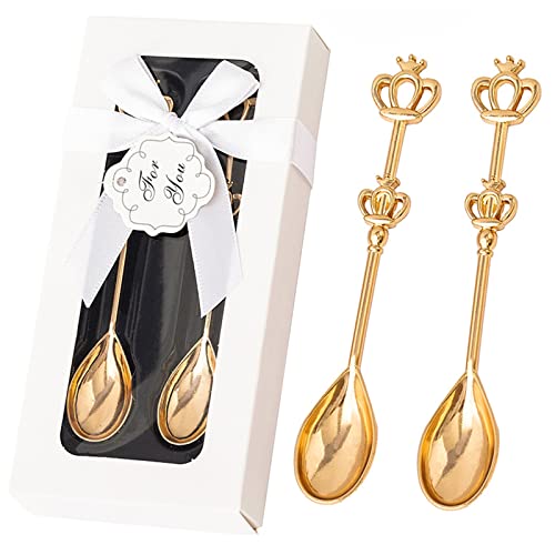 hokojix 2X Crown-Handle Coffee Spoon Wedding Souvenir-Bridal Shower Teaspoon Valentines Wedding Party Cocktail-Stirring Spoon