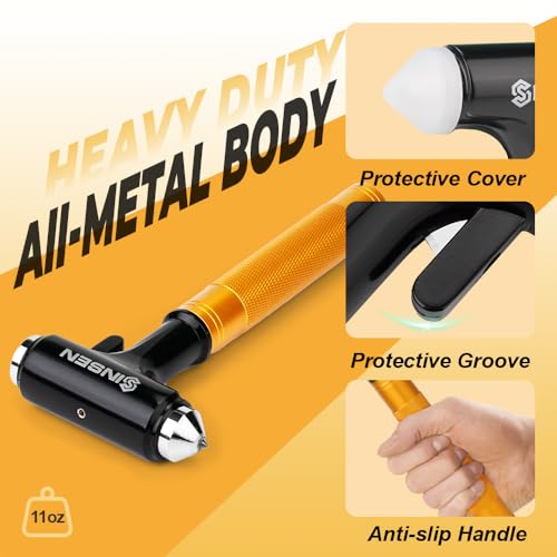 SINSEN Car Window Breaker, Seabelt Cutter, Aluminum Safety Hammer to Break Glass, 3-in-1 Emergency Kit, Fireproof All-Metal Escape Tool, Automotive Survival Accessories for Roadtrip, Gold, 1-Pack - Image 6