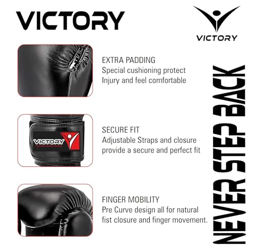 Image of VICTORY Boxing Gloves for Men & Women with Moulded Foam Padding Punching Bag Gloves for Boxing, Training, Kickboxing, Muay Thai, MMA, Durable Pu Material Twin Punching Gloves (Full Black, 10-12 Oz)