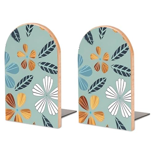 Wood Bookends Decorative Bookshelf Light Coloured Floral Heavy Duty Wooden Book Shelf Decorate Bookshelves Book Stopper Book Holders Desk Accessories