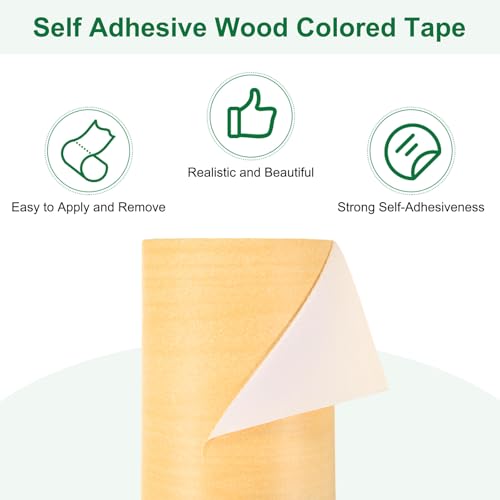 Image of M METERXITY 1-Roll Wood Grain Repair Tape, 2.24in x 15ft Textured Realistic Self-Adhesive Wood Floor Tape Contact Paper for Furniture /Floors /Home [Yellow]