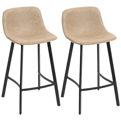 HOMCOM Bar Stools Set of 2, PU Leather Upholstered Barstools with Backrest, Footrest and Steel Legs, Dining Stools for Kitchen, Counter, Breakfast Bar, Light Brown