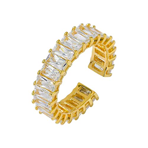 Tadipri 1 Stück Stein Ring mit Zirkonia Kristallen, Offene Ringe eingestellt Eternity Rechteck Damen Gold Stein Ring, Gold Schmuck Girl Ring Eignet Sich für Geburtstagsgeschenk