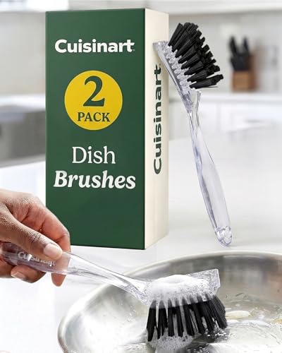 Image of Cuisinart Dish Brush with Handle 2 Pack - Kitchen Scrub Brush for Dishes, Pots & Pans, Non-Scratch Dish Scrubber, Firm Bristles for Sink & Cookware, Comfortable Grip for Everyday Cleaning