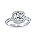 3CT Solitario Cuscino Quadrato Taglio AAA CZ Cubic Zirconia Halo Dichiarazione Anello di Fidanzamento 1MM Thin Pave Band 925 Sterling Argento
