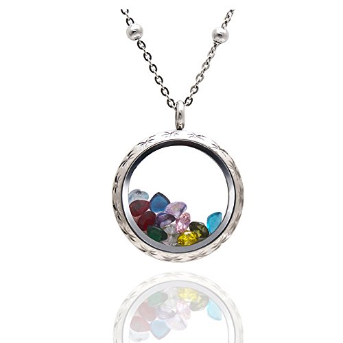 EVERLEAD Locket Necklace, DIY Floating Round Locket Pendant, Living Floating Memory Necklace for Women Friendship Necklace Memory Nostalgic