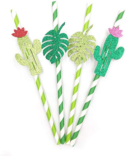 10 Pitillos desechables de papel con hojas cactus y monstera miniatura 4