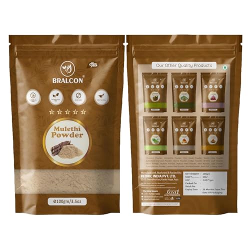 Image of BRALCON Mulethi Powder for Face - 100g | Herbal Powder for Skin Care | Face Pack Powder for Regular Beauty Care