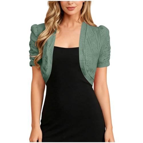 Women's Cardigan Summer Cropped Casual Short Sleeve Army Green