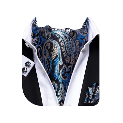 Dubulle Paisley Floral Ascot Tie for Men Self Tie Mens Cravat Tie and Pocket Square Cufflinks Wedding