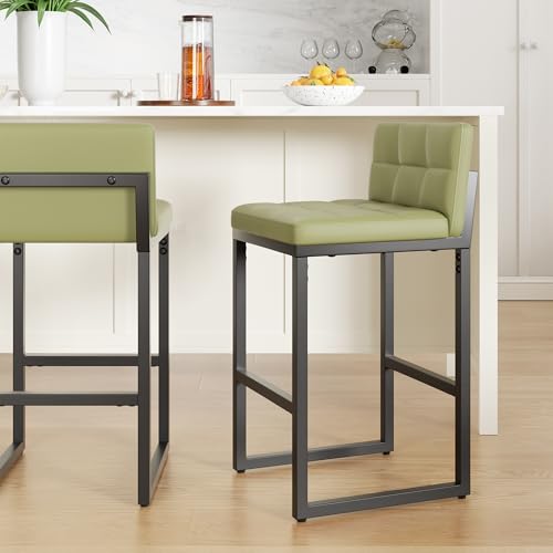 Image of Bar Stools, Modern Counter Height Bar Stools with Back, 24 inch Green