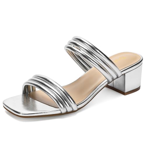Image of Women's Heeled Sandals Two Strap Square Open Toe Heels 2-Inch Chunky Sandals Dress Shoes Wide Feet Friendly