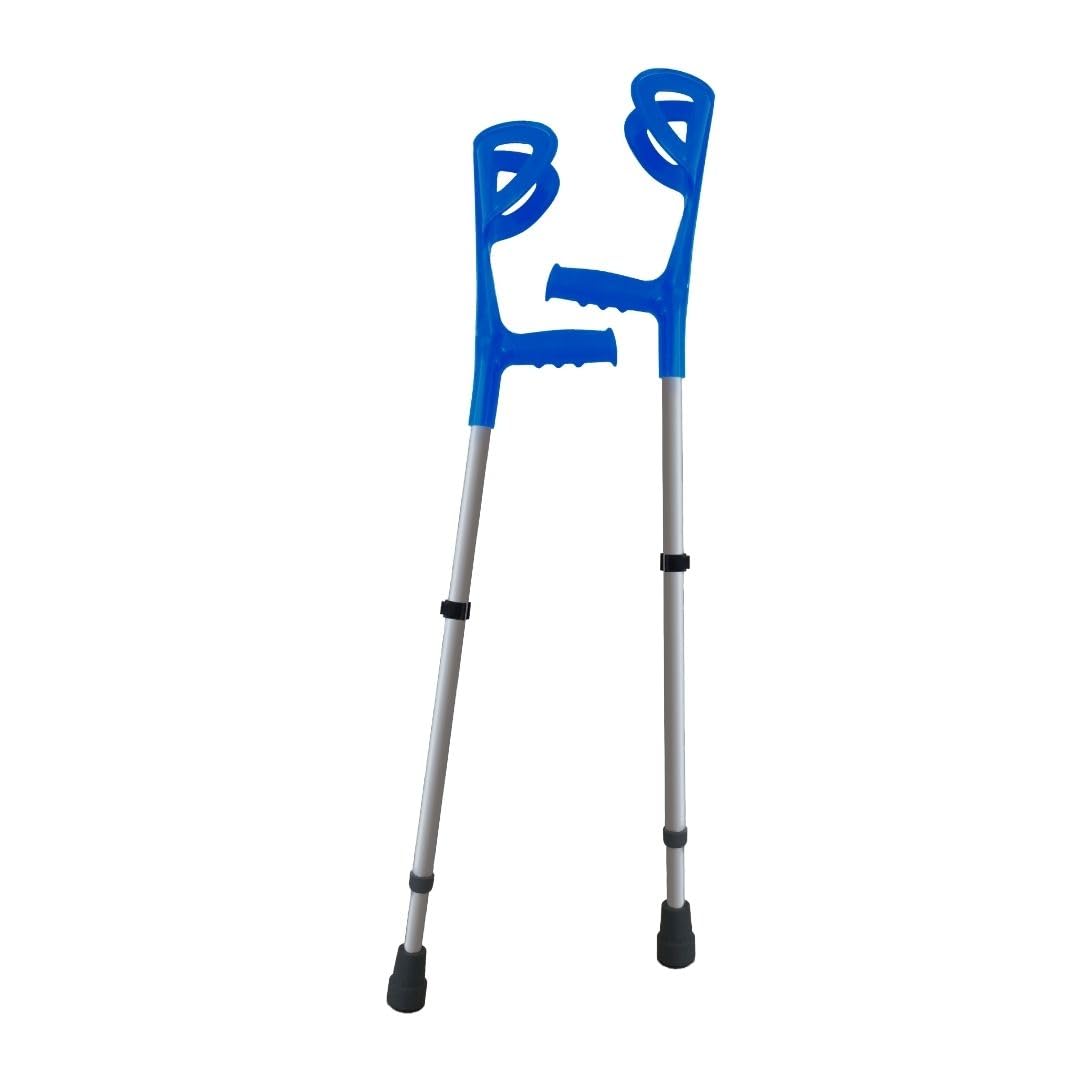 Cura Farma® Active Coppia Stampelle per Avambraccio Canadesi, Adatte a Recupero Post-Operatorio Terapia Ortopedica, Altezza Facilmente Regolabile, Alluminio BLU Robusto e Leggero x2