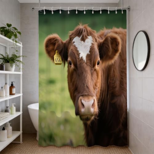 Rideau de douche imprimé vache 3D en tissu imperméable polyester - 4