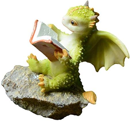 kaikki Baby Dragon Statue Resin Ornament, Mini Collectible Fantasy Figurine Cute Cartoon Dragon Reading Book Sculpture Desktop Decoration