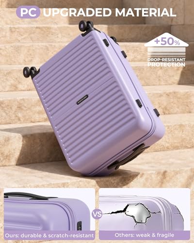 Image of LONG VACATION Luggage Sets, PC Lightweight Suitcase with Spinner wheels, 3 Piece Luggage Set with TSA Lock, Hard shell Suitcase Set, Checked Travel Suitcase (Lavender, 3 Piece Set)