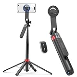 PlusAcc マグネット 自撮り棒 176cm超長 7段階伸縮 スマホ四脚 MagSafe対応【全方位360°回転+270°角度調節】磁気 四脚スタンド じどり棒 充電式リモコン付き iPhone12-17シリーズ＆Android多機種対応セルカ棒 軽量 折りたたみ式 セルフィー/旅行/撮影/生放送に最適（黒）