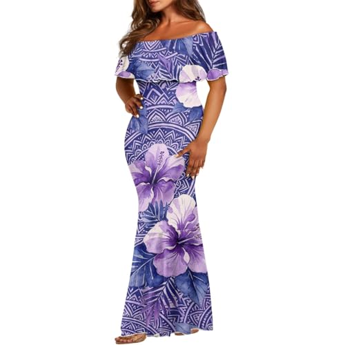 Image of Polynesian for Women S-7XL Off Shoulder Maxi Dress Hawaiian Summer Dresses