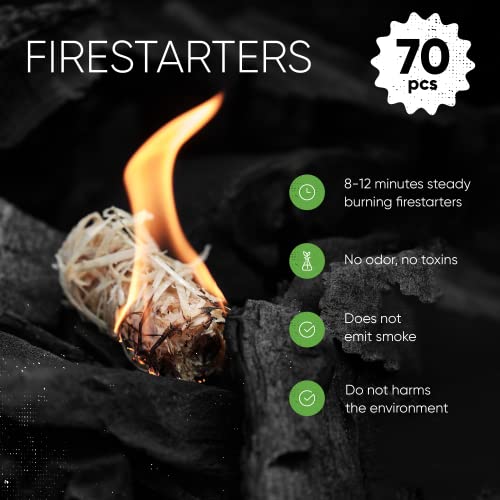 Inflame Fire Starters 70 Pcs For Campfires, Grill, Bbq, Fireplace, Woodstove - Charcoal Starter - Waterproof, Weather-Resistant - Natural Wood Fireplace Starters #TOP2