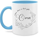 Tasse Tassen 325ml - Großmutter - Schön, dass es dich gibt Oma - mit Blumenkranz - 325 ml - Hellblau - oma-tasse omi omas teetasse geschenke für omis omilein grandma geschenk granny enkelkinder