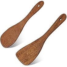 2 PCS Rice Paddle, 8 Inch Natural Wood Rice Spoon Paddle Kitchen Spatula Potato Server