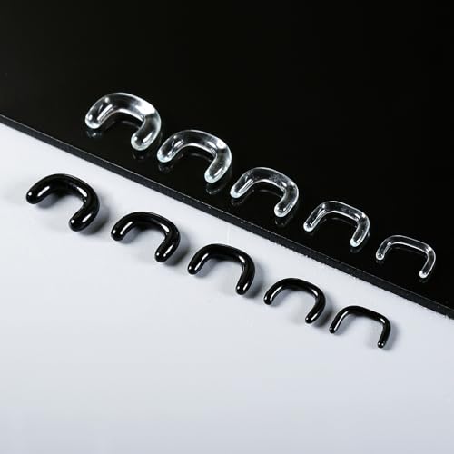 4pcs Glass Septum Retainers 16g 14g 12g 10g 8g, 2pcs Black & 2pcs Clear U-Shape Pincher Tapers with O-Rings for Work, Sports, Surgery, Hypoallergenic3