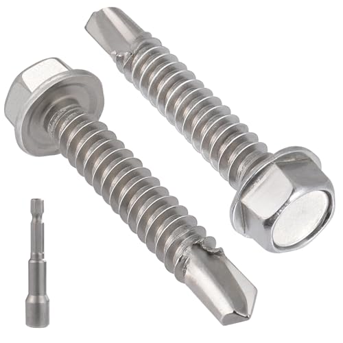 VGBUY 60Pcs #12 x 1-1-2 Self Drilling Screws for Metal,410 Stainless Steel Self Tapping Screws,Sheet Metal Screws,Quick Metal Tapping,Hex Washer Head