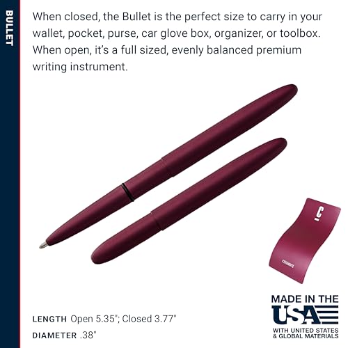 Image of Fisher Space Pen Black Cherry Cerakote Finish Bullet Pen, Pressurized Ballpoint Pen, Compact Size, Writes Upside Down, Extreme Temperatures, Black Ink, Medium Point, Made in the USA